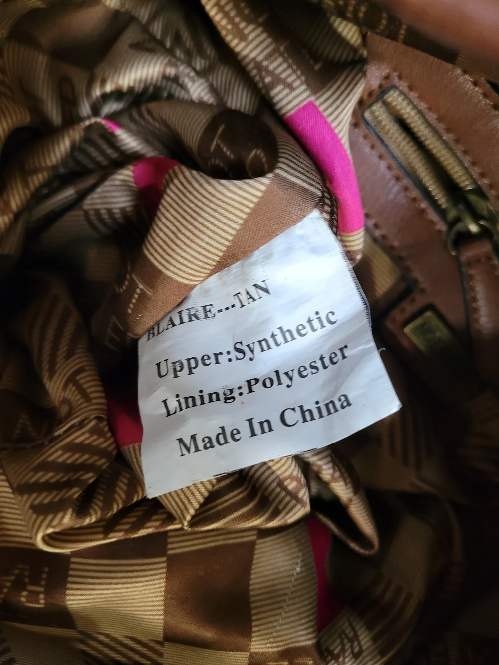 Not Rated Brown Leather Accent Handbag Interior Detail